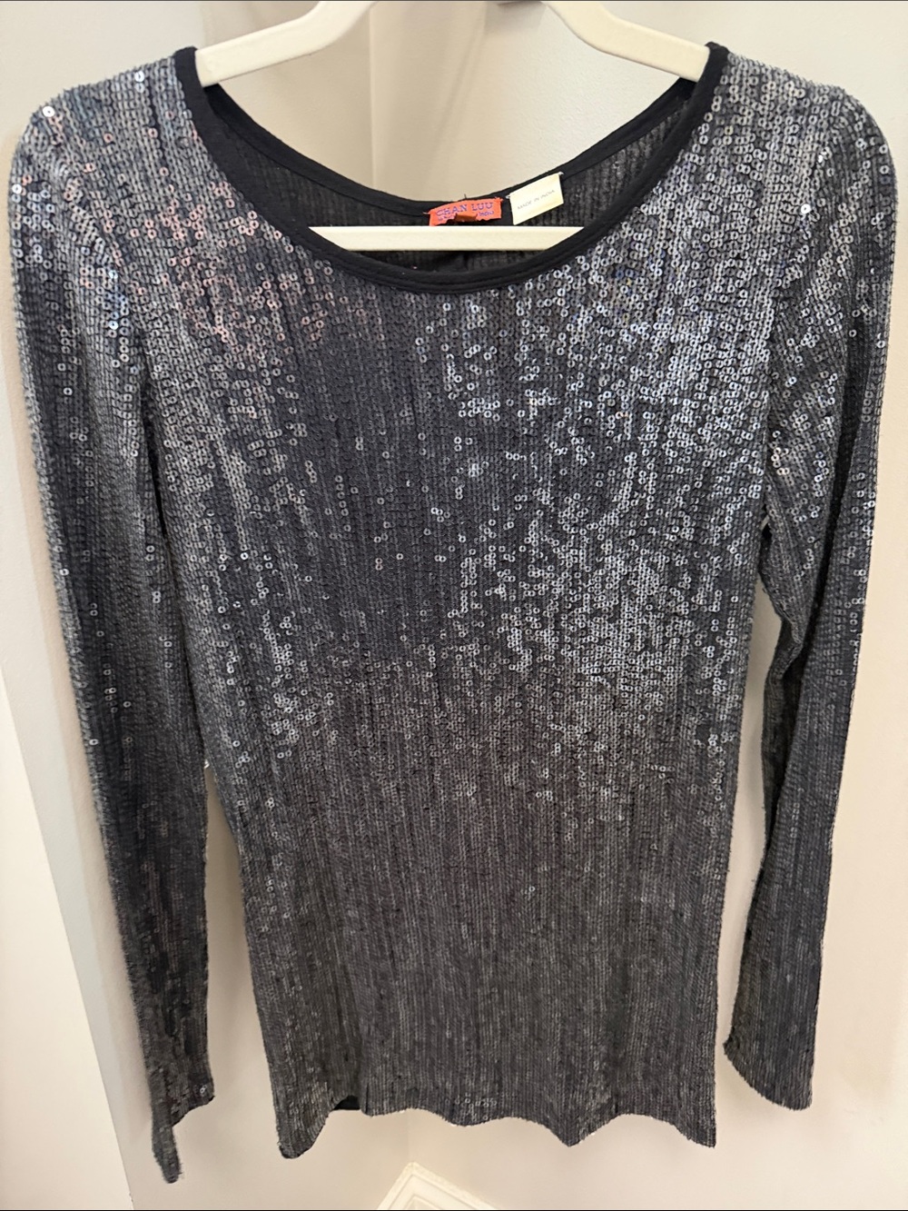 Chan Luu Gunmetal Sequin Long Sleeve Top